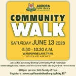 a graphic reading Community walk Saturday June 13 2026