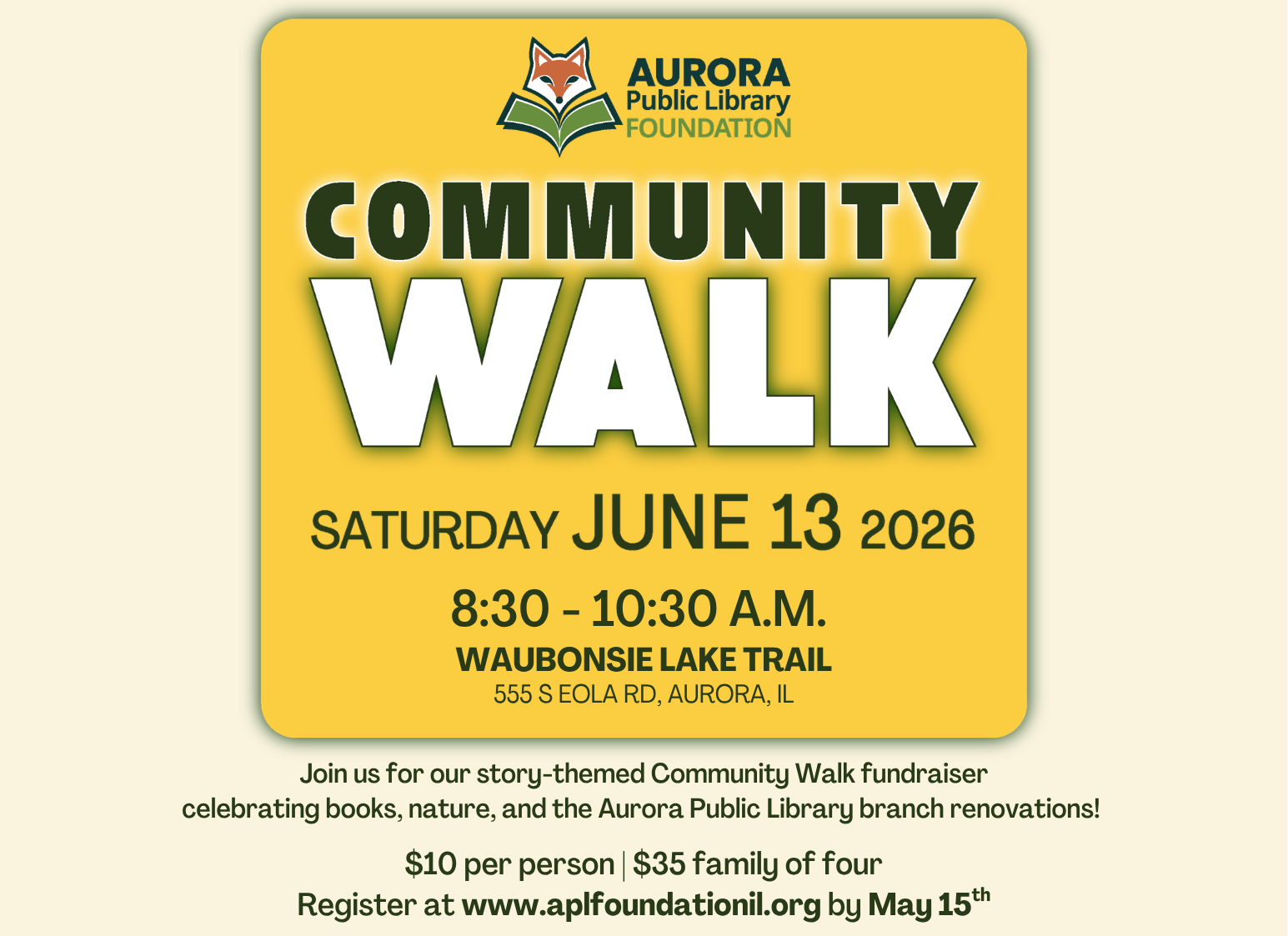 a graphic reading Community walk Saturday June 13 2026